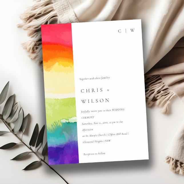 Minimal Elegant Colourful Pride Rainbow Wedding Invitation (Creator Uploaded)