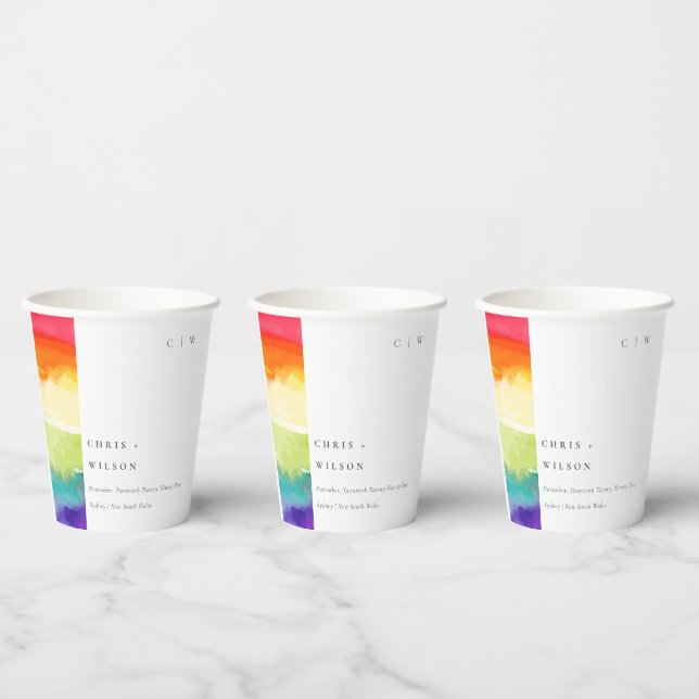 Minimal Elegant Colourful Pride Rainbow Wedding Paper Cups (Multi)