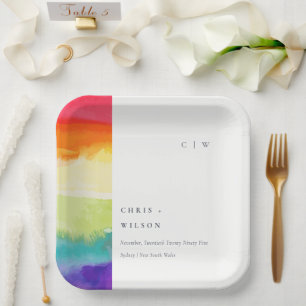 Minimal Elegant Colourful Pride Rainbow Wedding Paper Plate