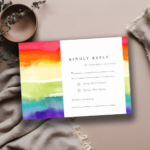 Minimal Elegant Colourful Pride Rainbow Wedding RSVP Card