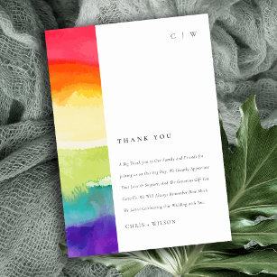 Minimal Elegant Colourful Pride Rainbow Wedding Thank You Card