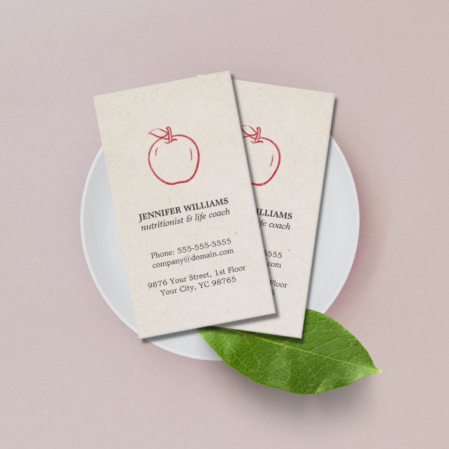 Minimal Elegant Cool Red Apple Nutritionist Business Card (Creator Uploaded)