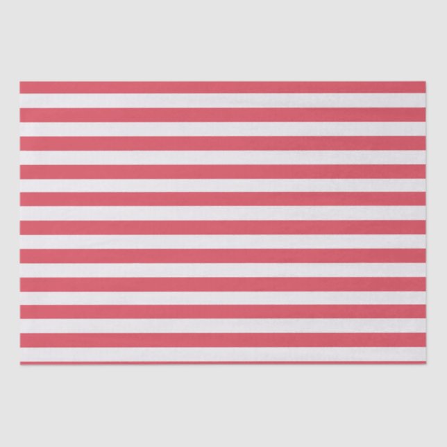 Minimal Elegant Coral Pink White Stripes Tissue Paper (Front)