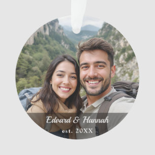 Minimal Elegant Couple Photo Christmas Ornament