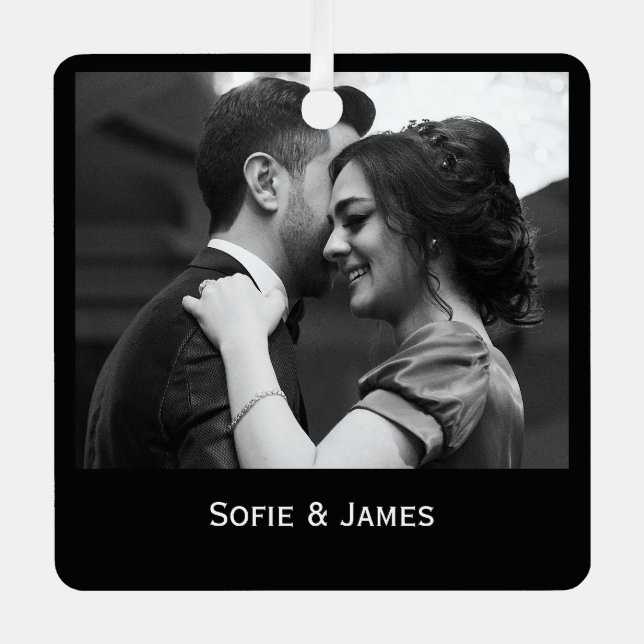 Minimal Elegant Couple Photo Metal Tree Decoration (Front)