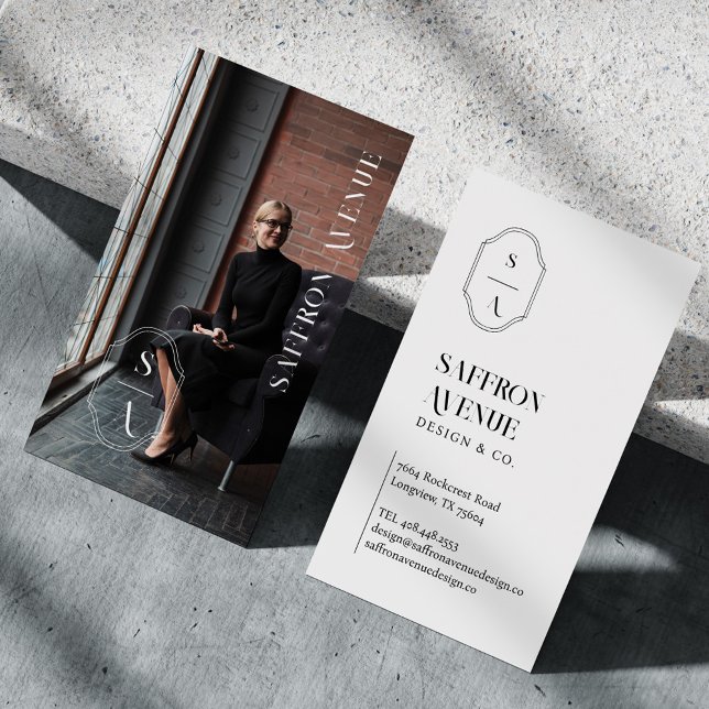 Minimal Elegant Custom Monogram Crest Custom Photo Business Card (Creator Uploaded)