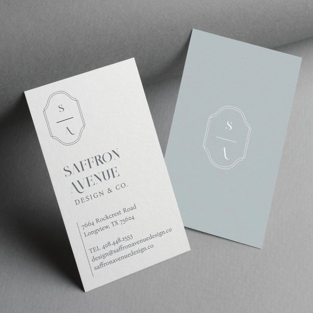 Minimal Elegant Custom Monogram Dusty Blue Grey Business Card (Creator Uploaded)