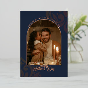 Minimal Elegant Damask Oxford Blue Father's Day Foil Holiday Card