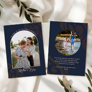 Minimal Elegant Damask Oxford Blue Mother's Day Foil Holiday Card