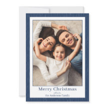 Minimal Elegant Dark Blue Frame Photo Christmas