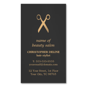 Minimal Elegant Dark Grey Faux Gold Hair Stylist Magnetic Business Card