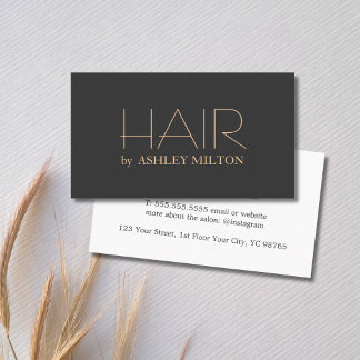 Minimal Elegant Dark Grey Peach Bold Hairstylist Business Card