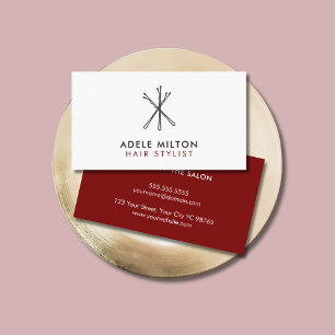 Minimal Elegant Deep Red Black Bobby Pins Hair Business Card