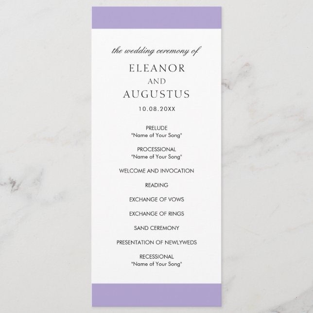 Minimal Elegant Digital Lavender Purple Wedding Program (Front)
