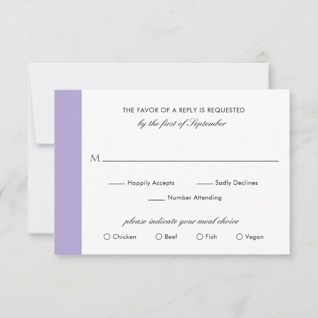 Minimal Elegant Digital Lavender Purple Wedding RSVP Card (Front)