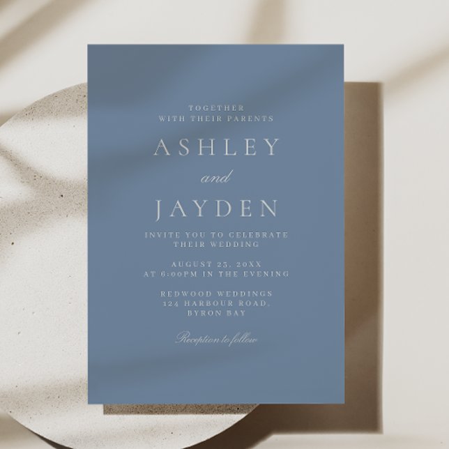 Minimal Elegant Dusty Blue Wedding Invitation (Creator Uploaded)