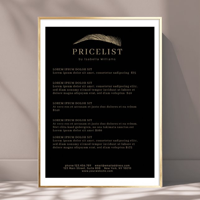 Minimal Elegant Eyebrow Salon Pricelist Poster (Minimal Elegant Eyebrow Salon Pricelist Poster Template)