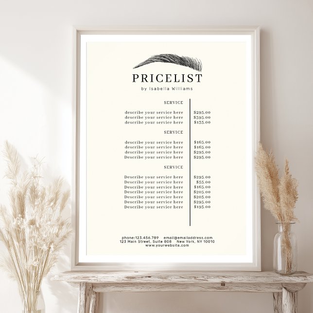Minimal Elegant Eyebrow Salon Pricelist Poster (#fffcf3)