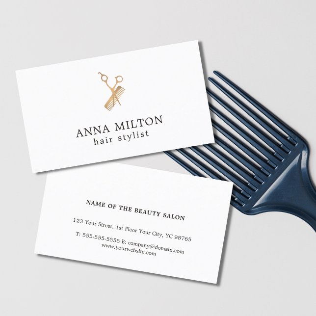Minimal Elegant Faux Gold Scissors Comb Hair Business Card (Creator Uploaded)