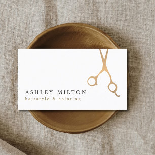 Minimal Elegant Faux Gold Scissors Hair Stylist Business Card