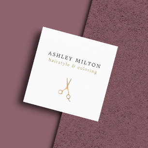 Minimal Elegant Faux Gold Scissors Hair Stylist Square Business Card