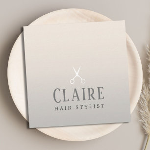 Minimal Elegant Faux Silver Scissors Hairstylist Square Business Card