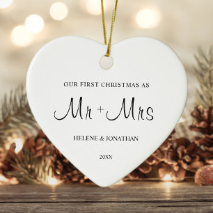 Minimal Elegant First Christmas Married Couple Ceramic Ornament