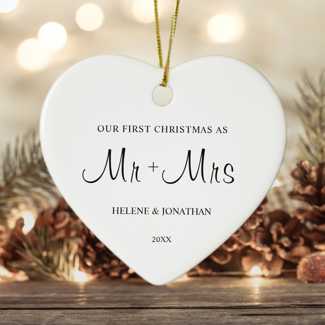 Minimal Elegant First Christmas Married Couple Ceramic Ornament (Minimal Elegant First Christmas Married Couple Ceramic Ornament)
