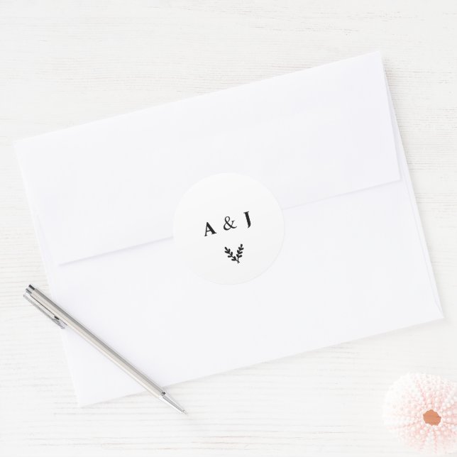 Minimal Elegant Floral Botanical Monograms Wreath  Classic Round Sticker (Envelope)