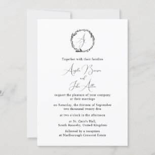 Minimal Elegant Floral Botanical Monograms Wreath Invitation