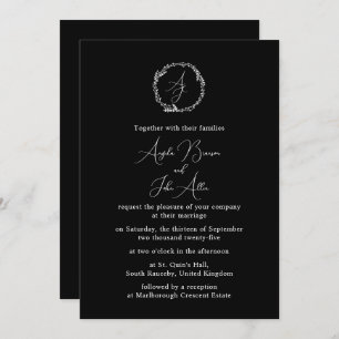 Minimal Elegant Floral Botanical Monograms Wreath Invitation