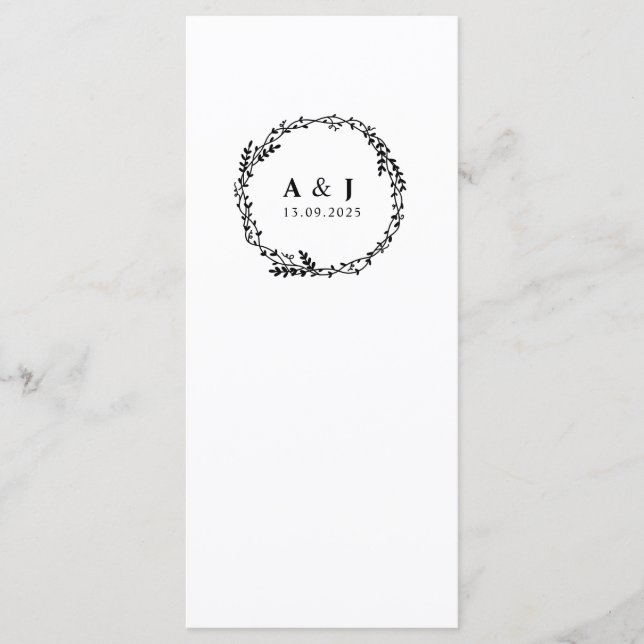 Minimal Elegant Floral Botanical Monograms Wreath Menu (Front)