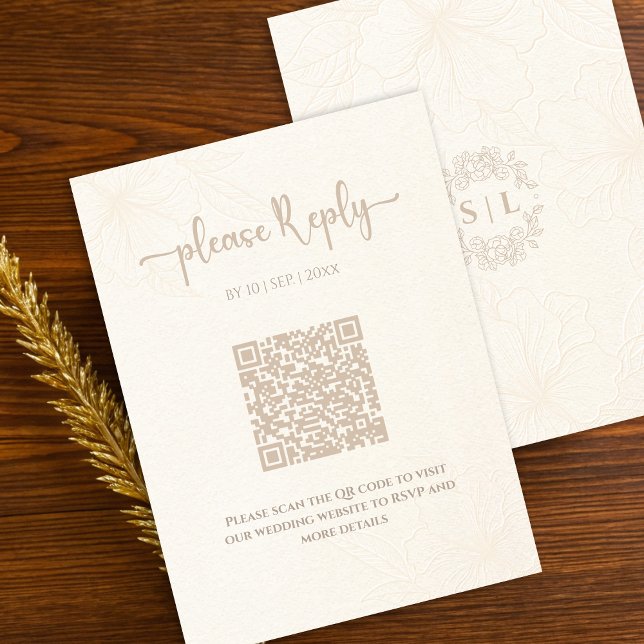 Minimal Elegant Floral RSVP | QR Code Wedding Enclosure Card (Creator Uploaded)