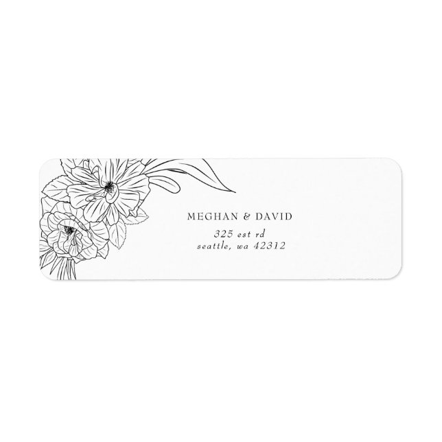 Minimal Elegant Floral Sketch Wedding Return Address Label (Front)