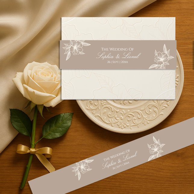 Minimal Elegant Floral Wedding Invitation Belly Band (Creator Uploaded)