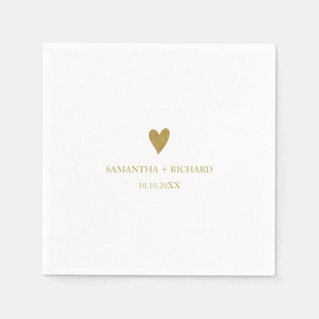 Minimal Elegant Gold Heart Wedding Personalised   Napkin (Front)