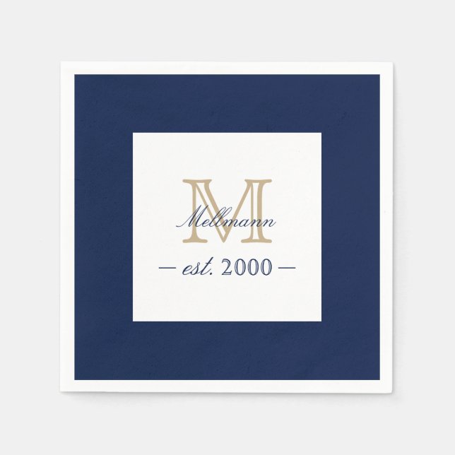 Minimal Elegant Gold Monogram Family Year Est. Napkin (Front)