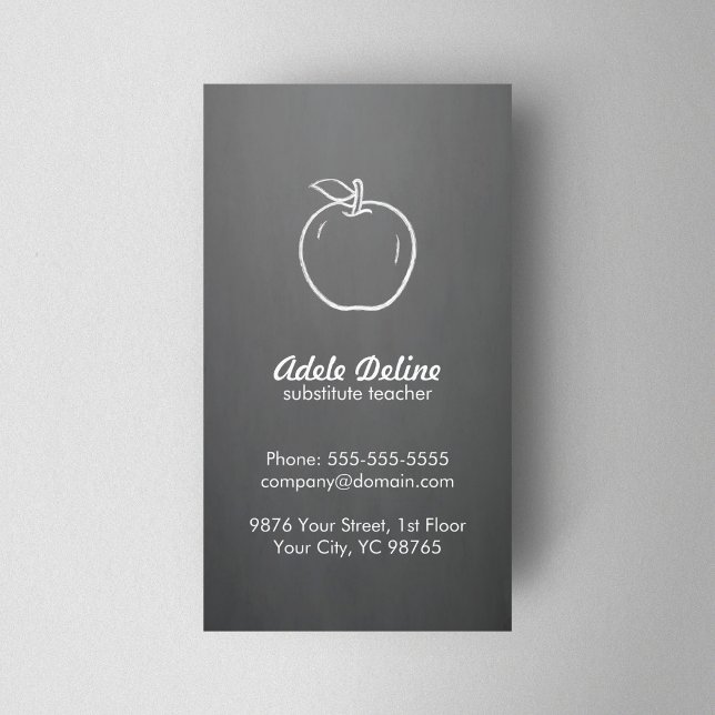 Minimal Elegant Gray White Apple Teacher Business Card (Creator Uploaded)