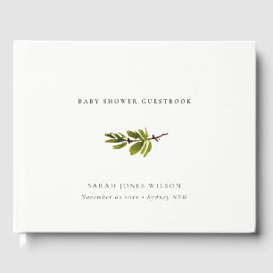 Minimal Elegant Green Pine Branch Baby Shower Guest Book