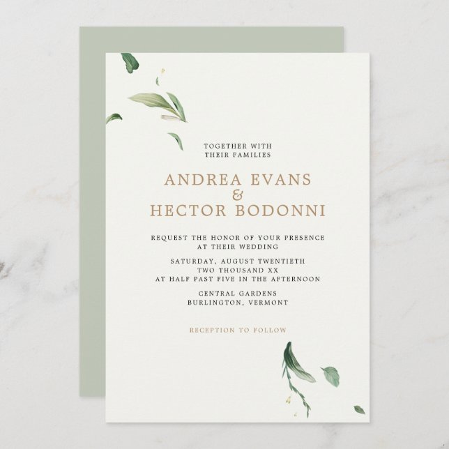 Minimal Elegant Greenery Wedding Invitation (Front/Back)