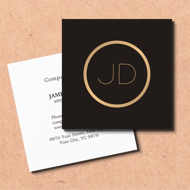 Minimal Elegant Grey Faux Gold Monogram Attorney Square Business Card (Creator Uploaded)