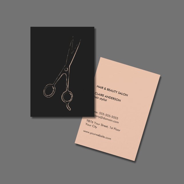 Minimal Elegant Grey Pale Pink Scissor HairStylist Business Card (Creator Uploaded)