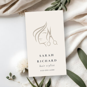 Minimal Elegant Hairstylist Ivory Hair Scissor Business Card