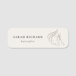 Minimal Elegant Hairstylist Ivory Hair Scissor  Name Tag