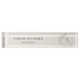 Minimal Elegant Hairstylist Ivory Hair Scissor Nameplate