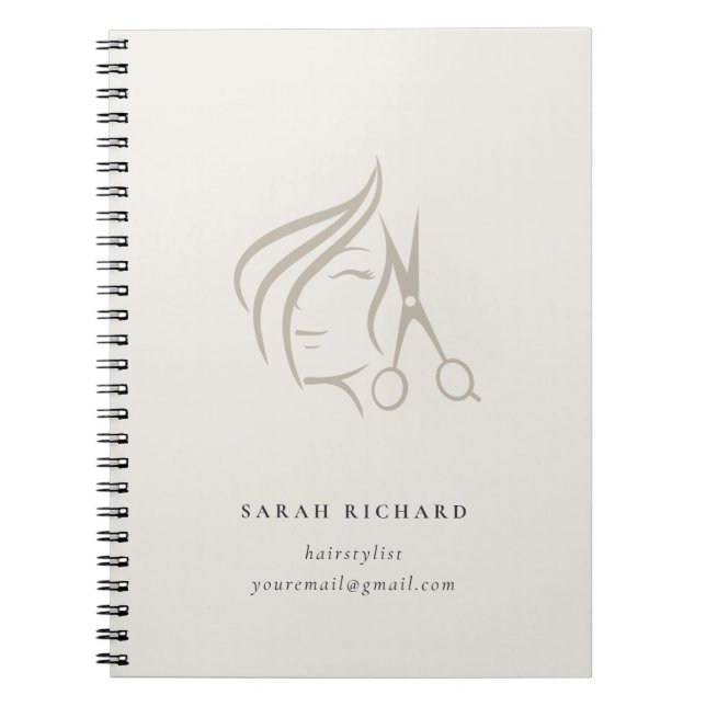 Minimal Elegant Hairstylist Ivory Hair Scissor  Notebook (Front)