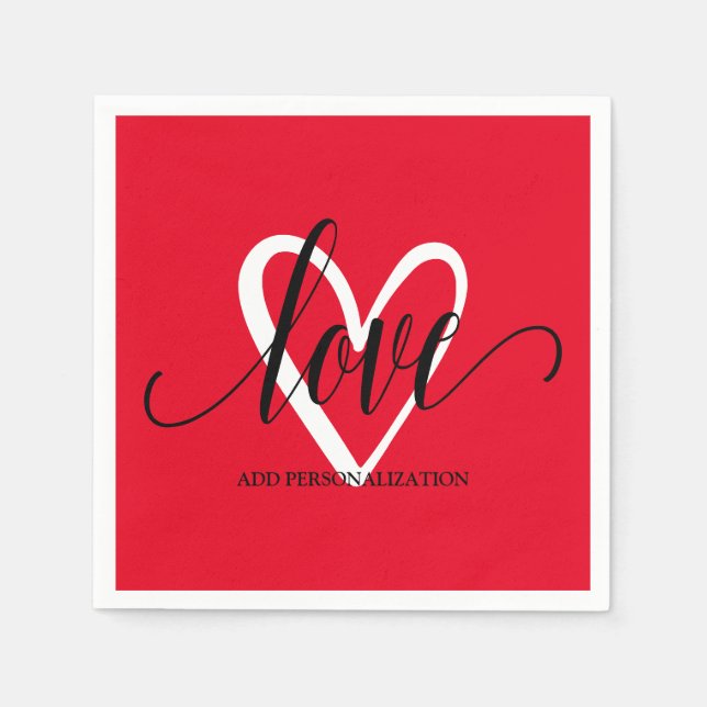 Minimal Elegant Heart on Red Napkin (Front)