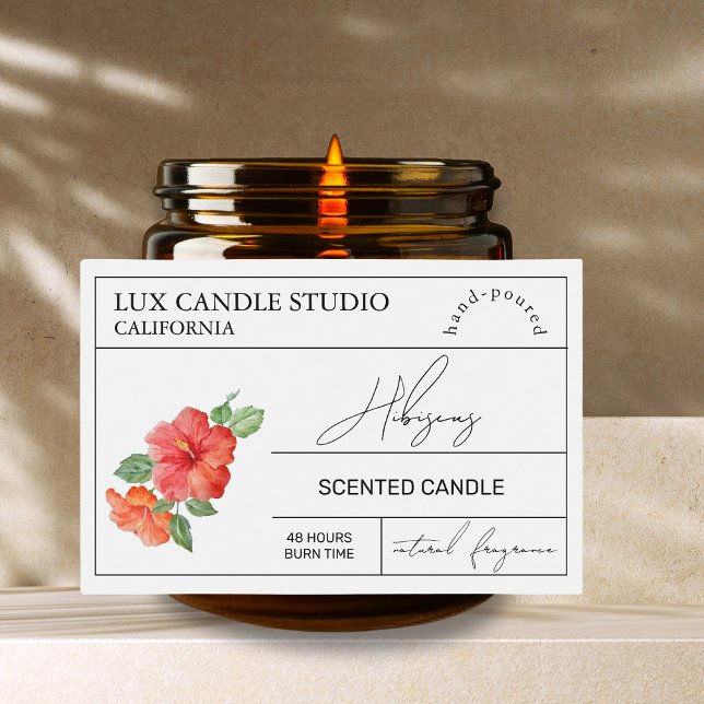 Minimal Elegant Hibiscus Candle Jar Label (Creator Uploaded)