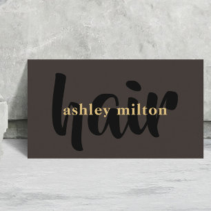 Minimal Elegant Ivory Black Golden Hair Stylist Business Card