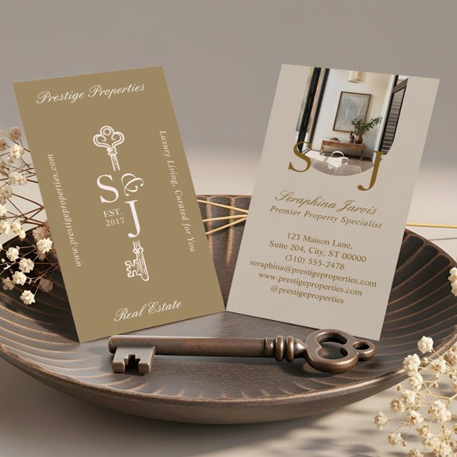 Minimal Elegant Key Monogram Stylish Arch Photo  Business Card (Minimal Elegant Key Monogram Stylish Arch Photo Business Card)